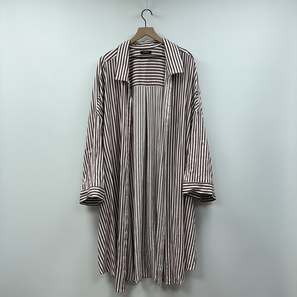 Torrid Gauze Striped Open Front Shirt Tunic Kimono Burgundy - Picture 2 of 9